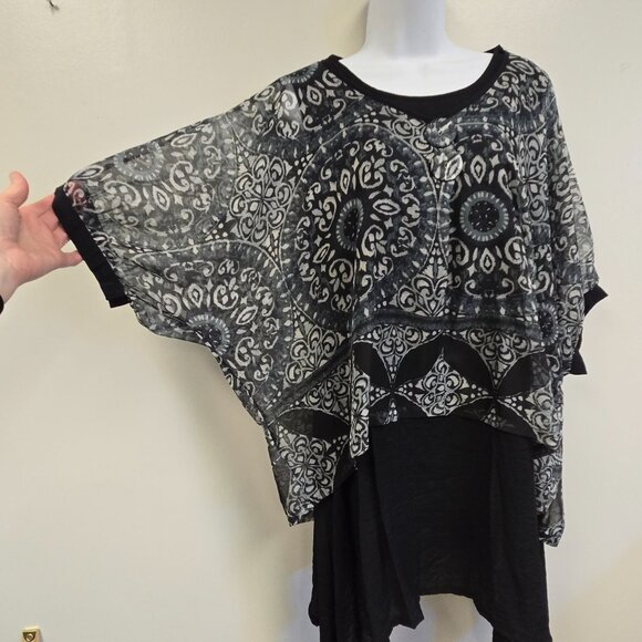Pretty Angel S Sheer Black Tunic Top Gypsy Geometric Floral Whimsigoth Dark Fair - Picture 3 of 13